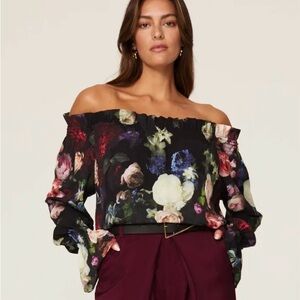 Adam Lippes Black Floral Off-Shoulder Blouse